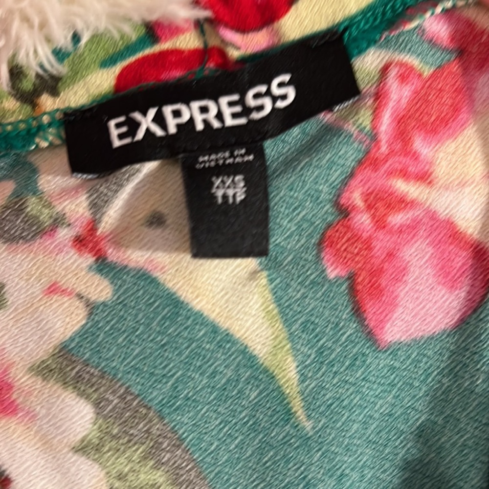 Express Green Floral Jumpsuit Wide Leg Size XXS - Picture 7 of 8